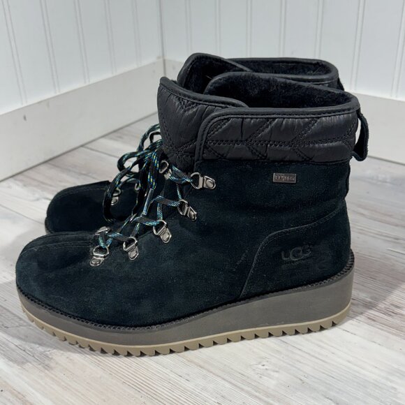 UGG Birch 1095712 Lace-Up Ankle Waterproof Women’s Boot Size 6.5 Black Ugg Boots - Picture 2 of 10